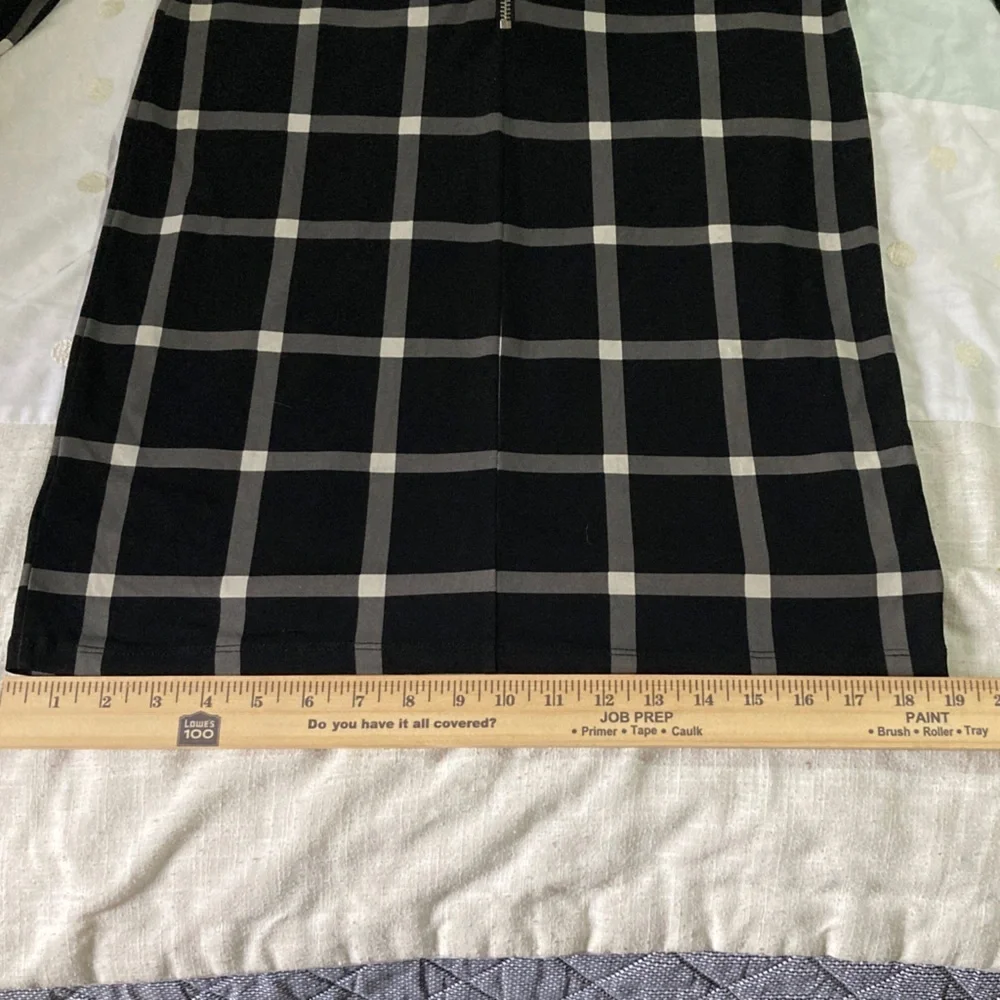 Michael Kors Black and Gray Plaid Long Sleeve Dress